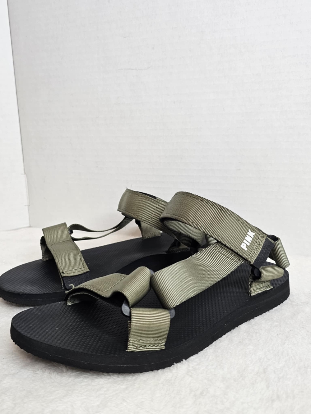 PINK Victoria's Secret Olive Green and Black Sport Sandals